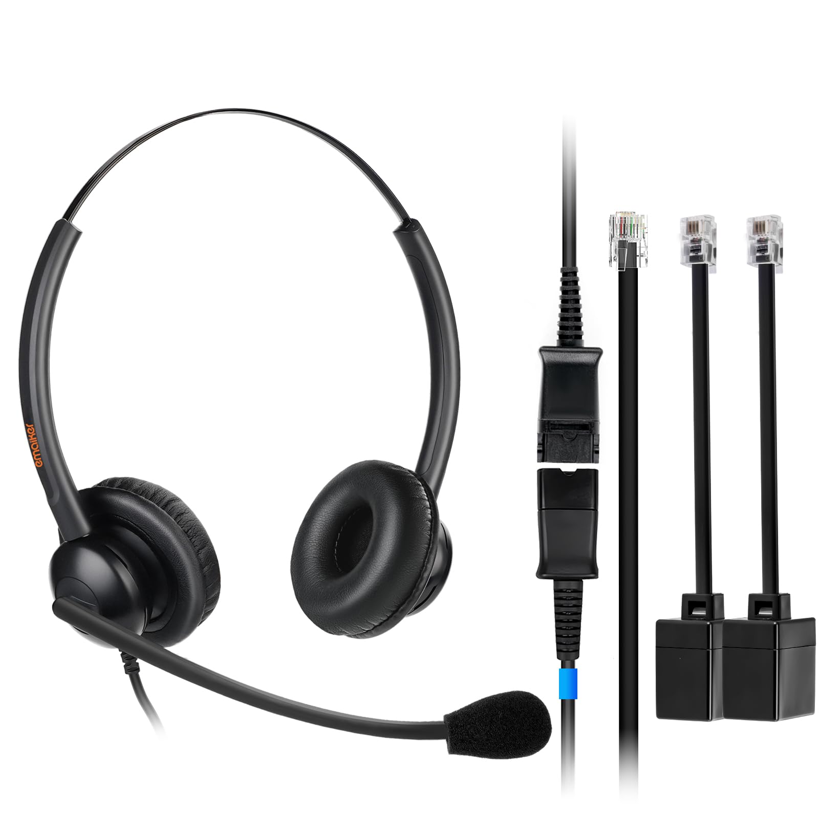 N/X Corded Telephone Headset Two Ears with Noise Canceling Mic for Landline Phones for Yealink T19P T20P T21P T22P T26P T28P Avaya 1608 9640 Cisco 7905 Fanvil Grandtream AltiGen IP Phones