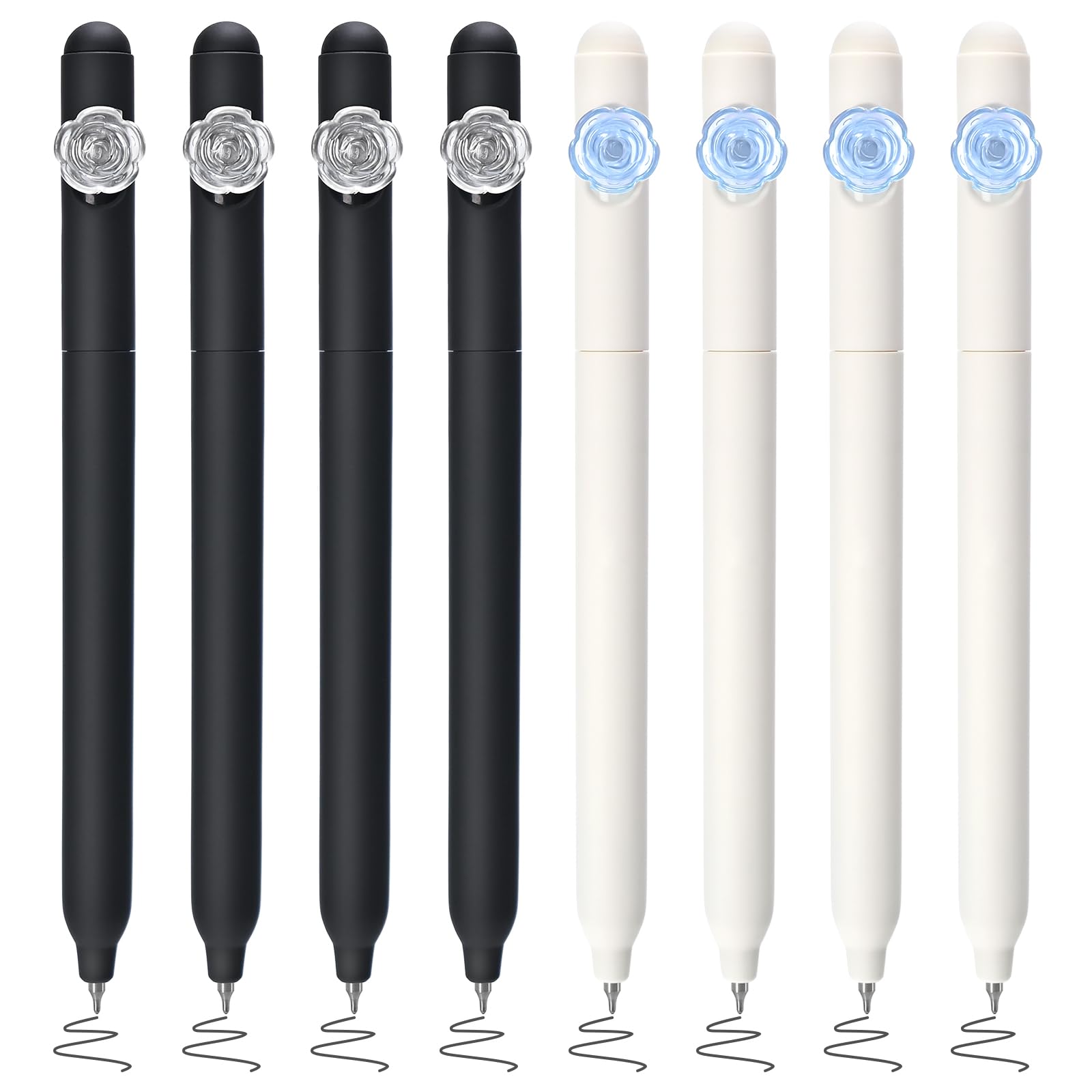 BAYTORY 8 Pcs Retractable Gel Pens, Quick Dry Ink Pens Fine Point Black 0.5 mm, Aesthetic Smooth Writing Pen for Journaling Note Drawing (Black & White)