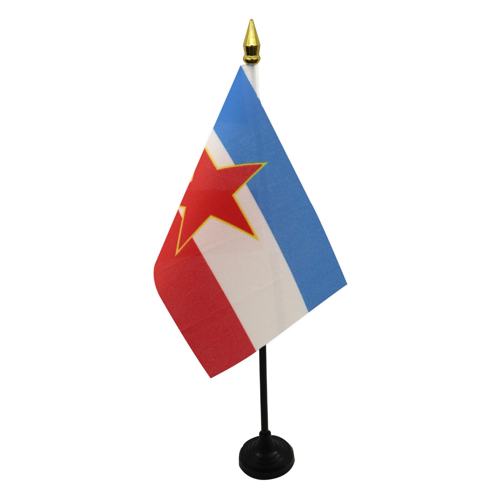 AZ FLAG - Yugoslavia Table Flag 4'' x 6'' - Yugoslavian Mini Desk Flag 100% Polyester 15 x 10 cm - Office Mini Banner with 10'' Pole - Golden Spear