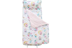 JUNCAI Toddler Nap Mat with Removable Pillow and Plush Blanket, Roll Up Napping Mats for Kids Ages 3-6 Years, Kid Sleeping Bag for Preschool Daycare Travel Camping, 53" x 23"