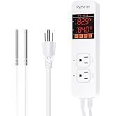Pymeter Digital Temperature Controller Dual Probe Reptile Thermostat Controlled Outlet for Terrarium Heat Mat Heating Pad, Switch Cooling Fan Freezer Fridge ON &amp; Off at Setpoints 10A 1200W