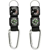 2Pcs Black Carabiner Key Chain Compass Thermometer Metal Camping Outdoor Gadgets Hiking Survival to Multifunctional Mountaineering Sports Outdoor Recreation Accessories
