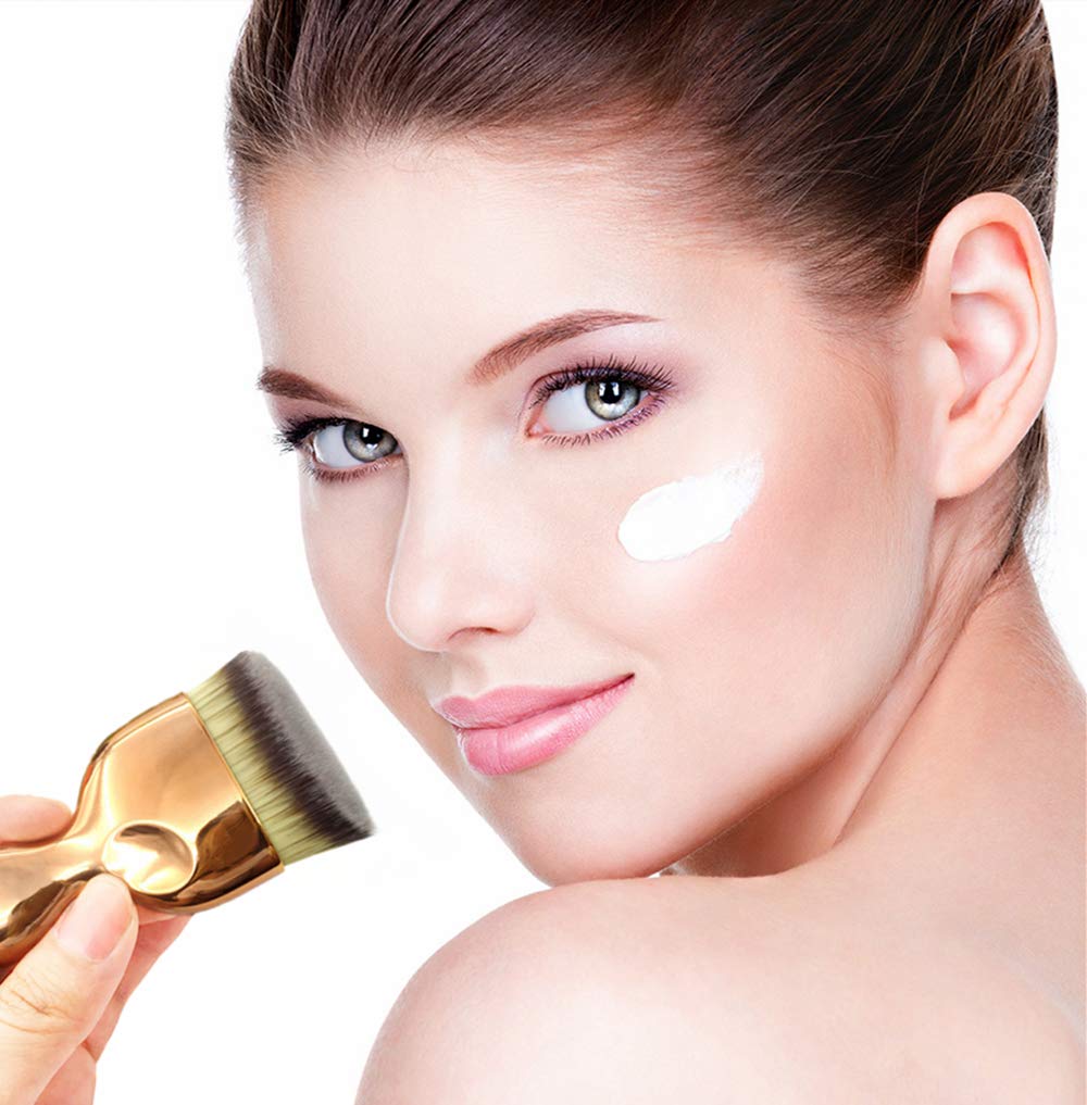 Angled Flat Foundation Brush High Density Face Body Kabuki Makeup Brush for Liquid Foundation Powder Cream Contour Buffing Stippling Blending: Beauty