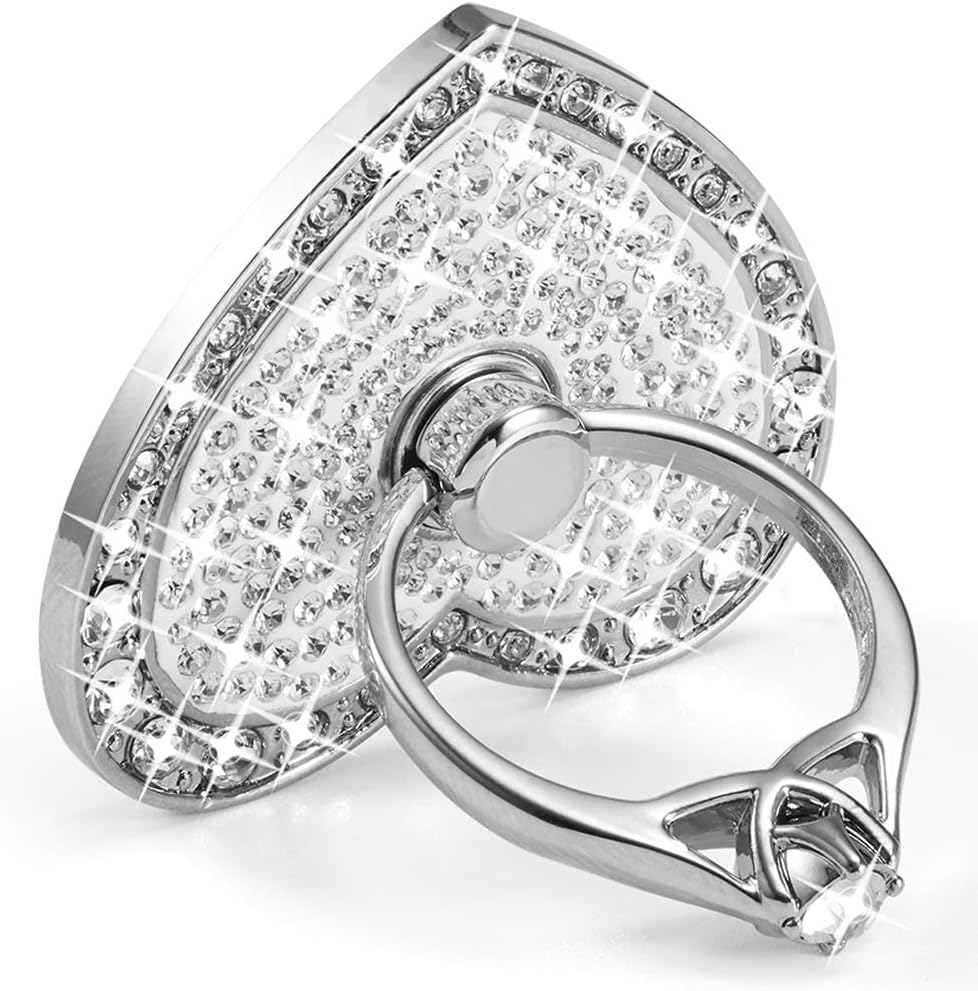 Cell Phone Ring Holder,360° Rotation Diamond Metal Finger Ring Grip for iPhone iPod iPad Samsung Galaxy and Other Smartphones (Silver)