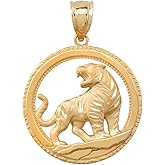 Certified 10k Gold Animal Tiger Round Pendant Charm Necklace
