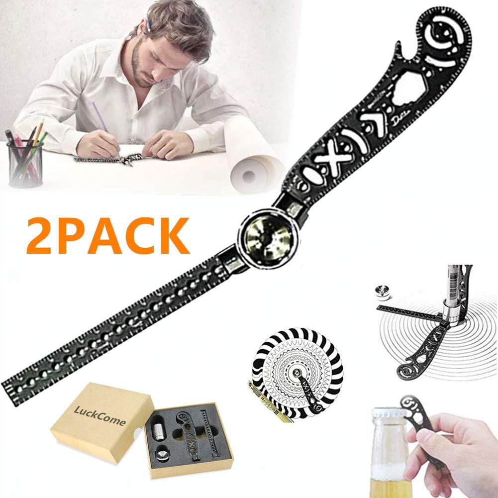 Multi-Function Drawing Tool,Versatile Magcon Design Drawing Tool Utensil Curved Metallic Ruler Mini Compass Protractor Combo Patterns for Notepad Designers Artists Architects (2pack)