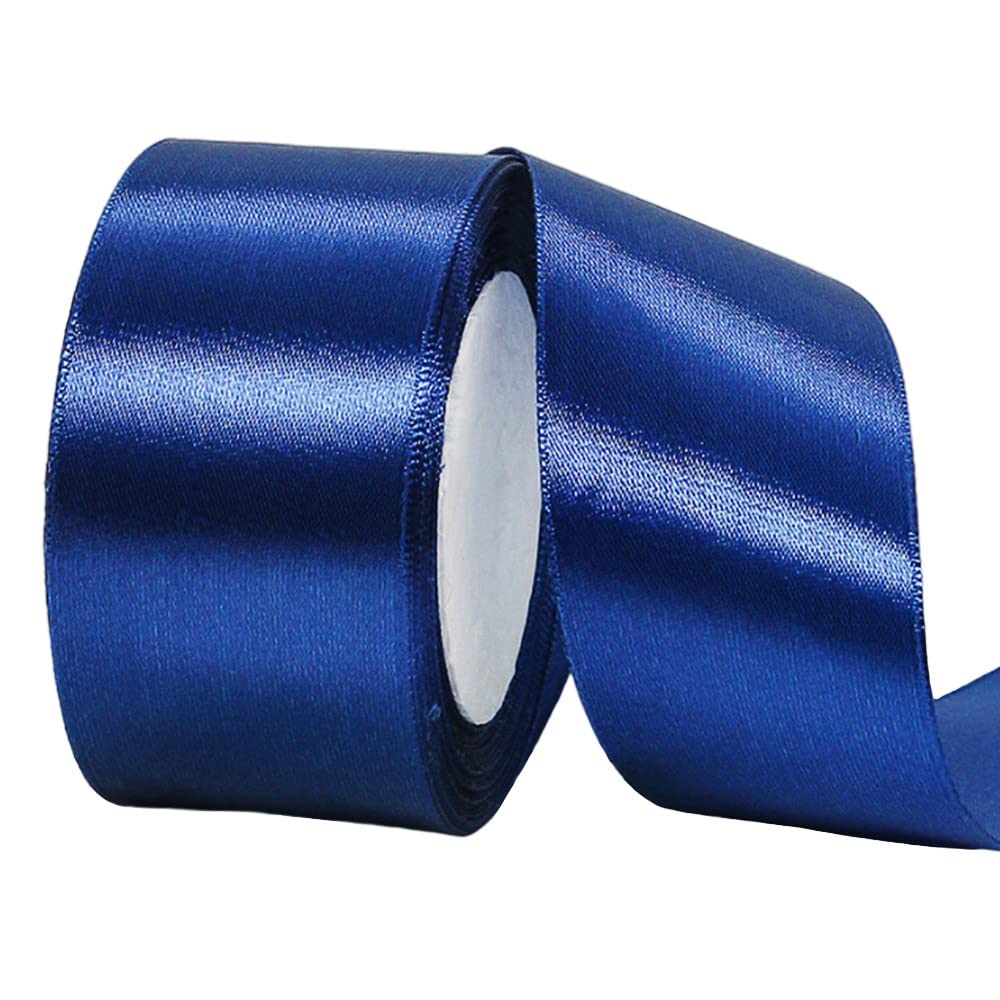 50mm Wide Thick Navy Blue Ribbon for Gift Wrapping,22m 2Inch Large Fabric Satin Ribbon Blue Bow for Gift Wrapping,Ribbons for Crafting,Hair,Bouquets,Wedding Car,Presents,Cake,Christmas Decorations