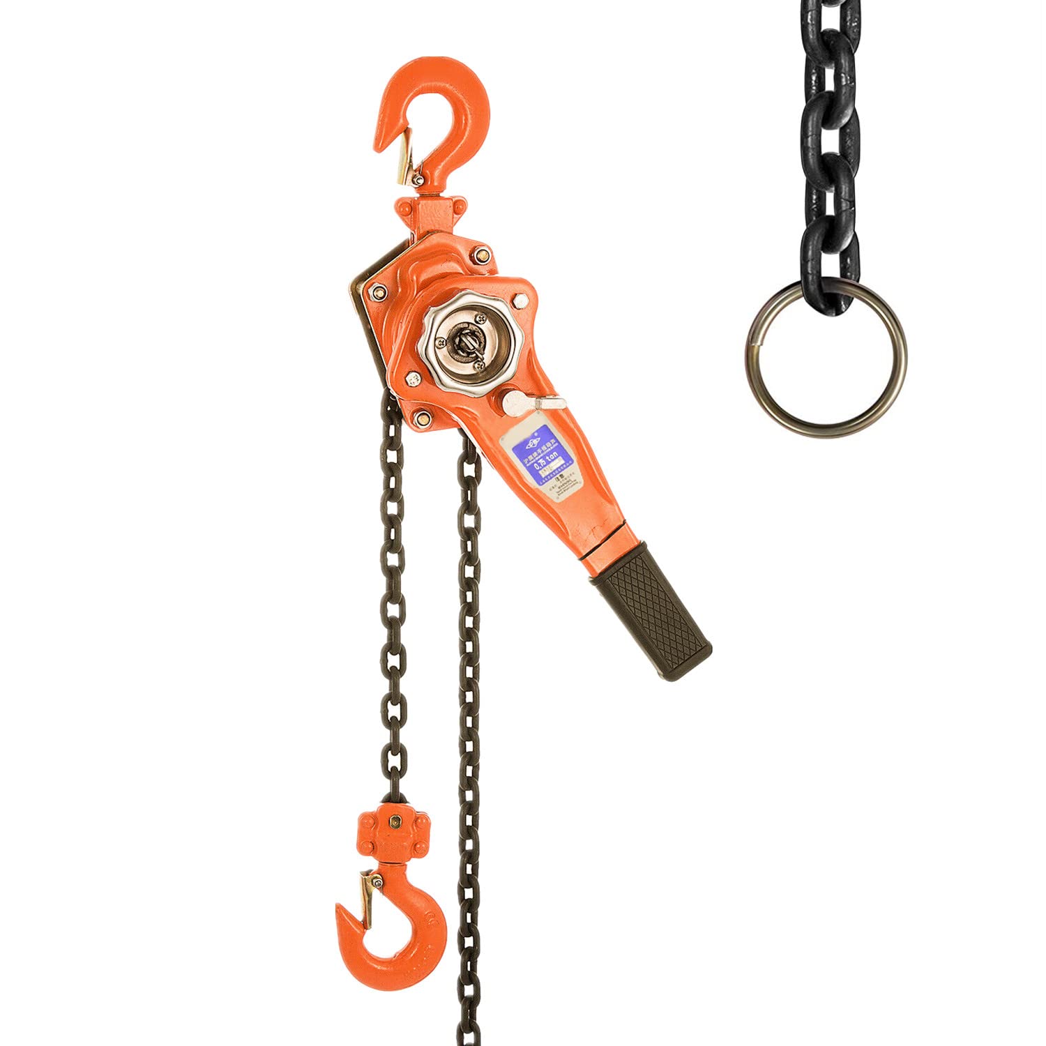 Nisorpa Chian Hoist Manual Lever Chain Hoist, 6M Manual Chain Block Lever Hoist 1650lbs Cap 20Ft Lift Ratchet Chain Hoist for Warehouse Transport Garages Construction Zones, 3/4 Ton