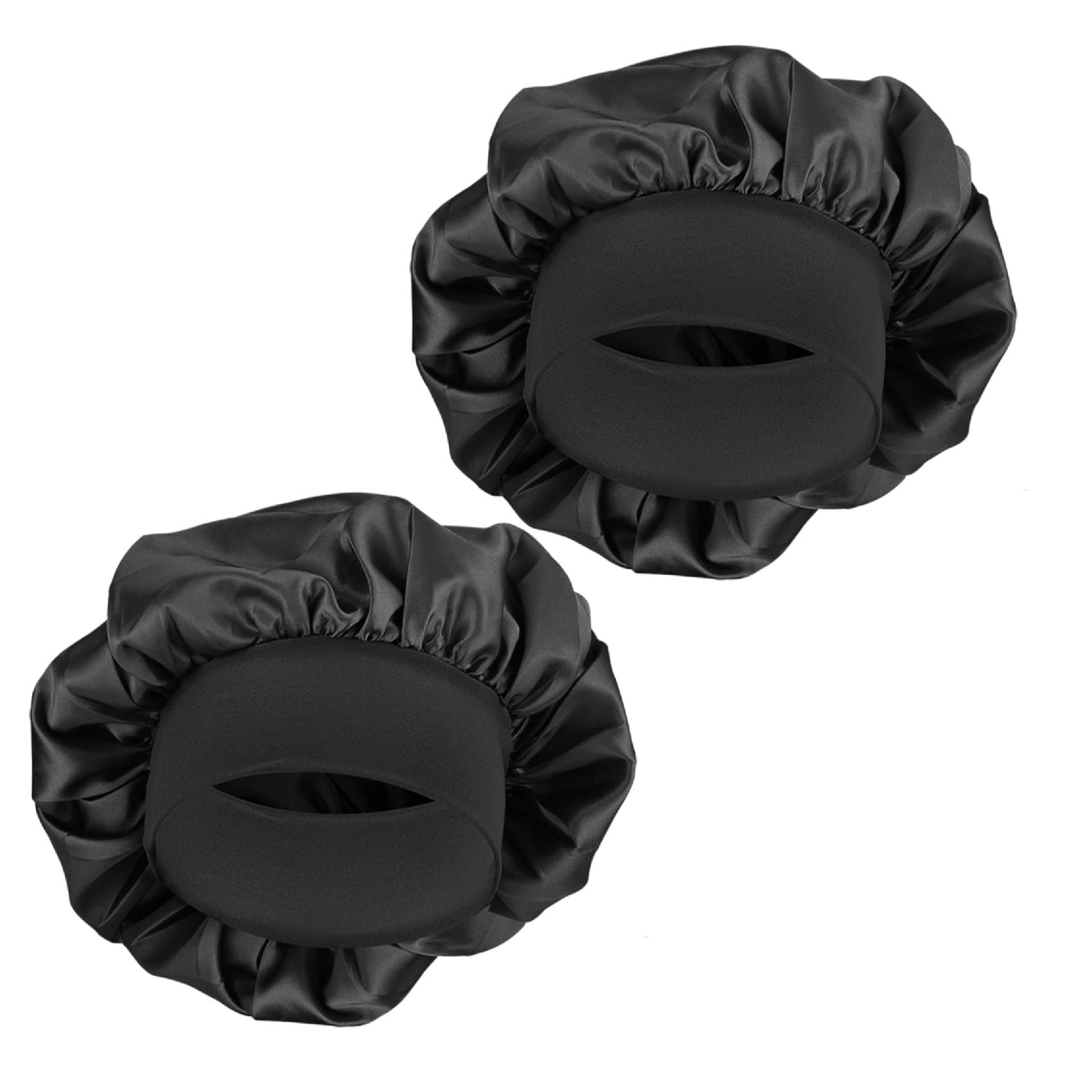 MELTU 2 Pack Hair Bonnet for Sleeping, Satin Bonnet with Wide Elastic Band, Silk Hair Wrap for Sleeping, Soft Sleep Cap (Black 2 Pcs)
