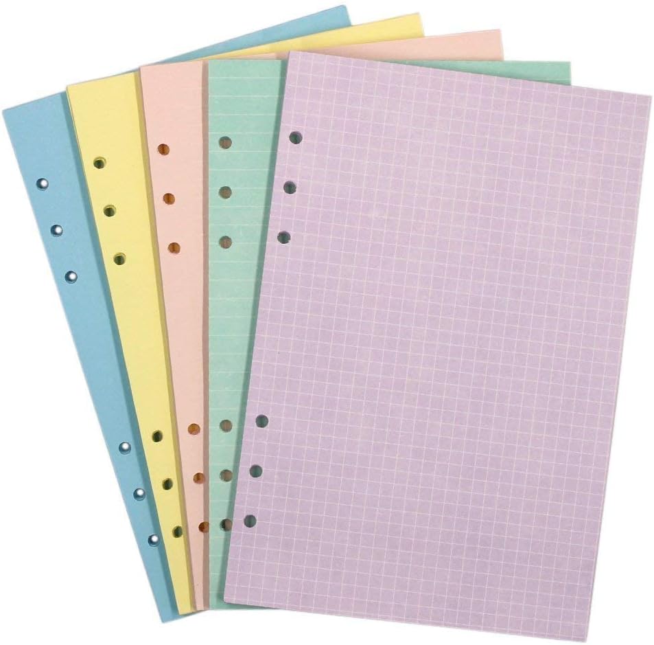 5 Pack A5 Refillable Paper, Square Paper +Lined Paper +Blank Paper, A5