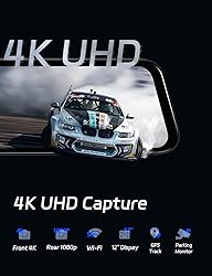 Pelsee P12 Plus 4K Rear View Mirror Camera with