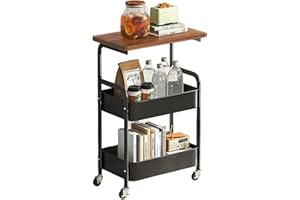 3 Tier Side Table Small End Table Metal Rolling Utility Cart with Storage Shelf, Sofa Table Snack Tray Beside Couch Console T