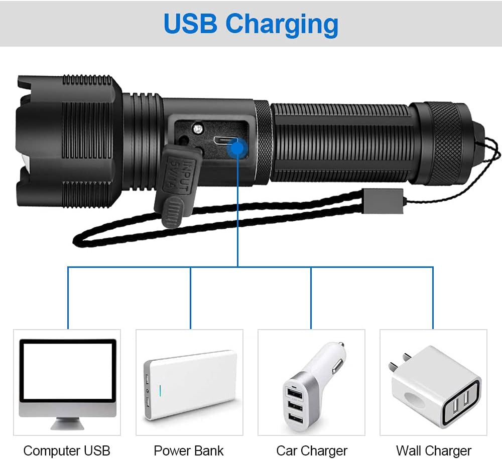 Rechargeable LED Flashlights High Lumens, 7000 Lumens Super Bright Zoomable IPX6 Waterproof Tactical Flashlight with Batteries Included & 5 Modes, Handheld Flashlight for Camping Emergencies (2PC) - - 