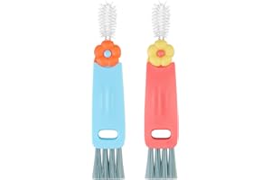 Generic 3 in 1 Cup Lid Cleaning Brush, Multi-Functional, Portable, Blue+pink, Plastic, Nylon Bristles, 2 Pack