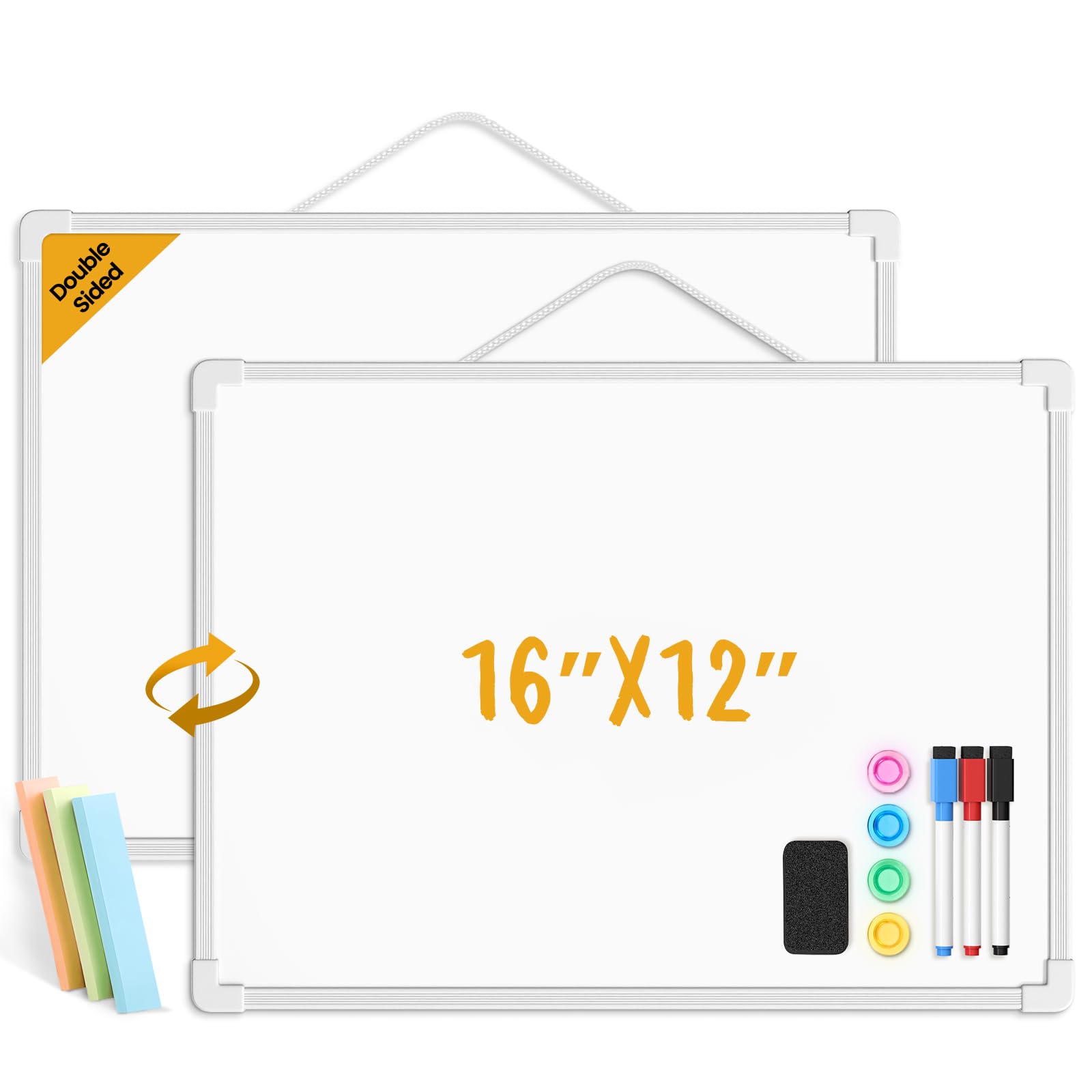Photo 1 of Lumspax Small Dry Erase Board for Wall, 16" x 12" Double-sided Hanging Whiteboard, Dry Erase White Board with 3 Markers, 4 Magnets and 3 Mini Sticky Notes, Portable Whiteboard for Home, Office, School