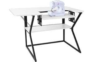 Vividwood Sewing Table, Large Sewing Machine Table with Adjustable Platform, Sewing Tables for Sewing Machines with Storage Shelf-White