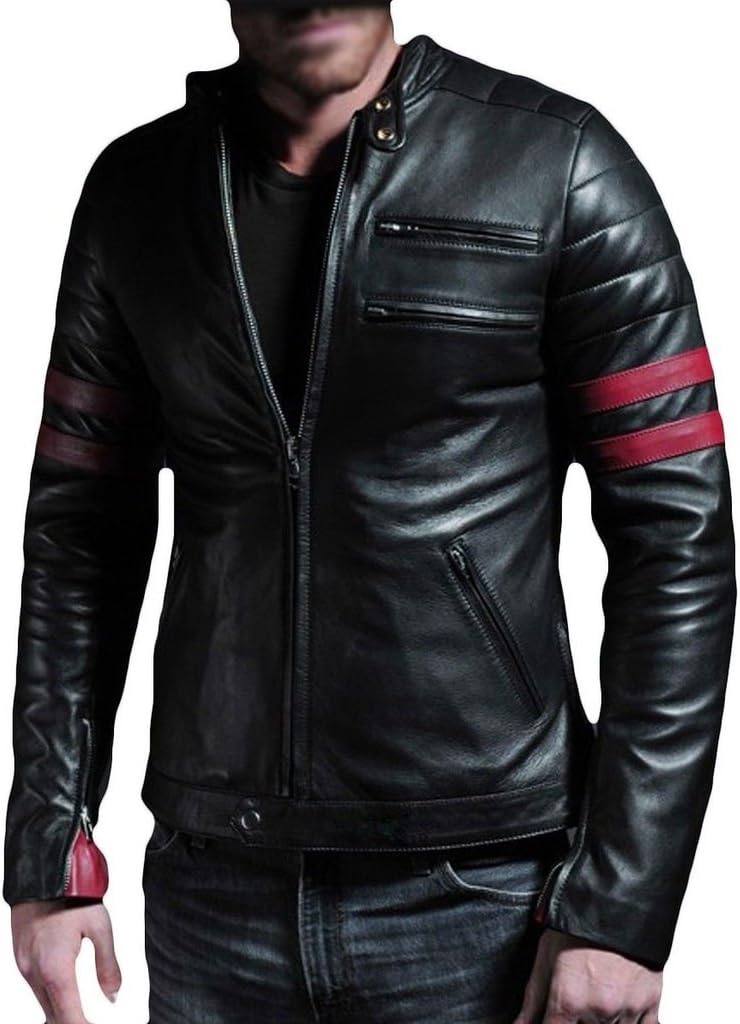 KBN Leather Men Leather Soft Lambskin Biker Bomber Jacket Black