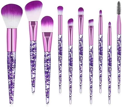 Amazon Co Jp クリスタルキラキラメイクアップブラシファンデーションパウダーコンシーラーブラッシュとアイシャドウ用のプレミアム合成繊維メイクアップブラシ 10個 ホーム キッチン