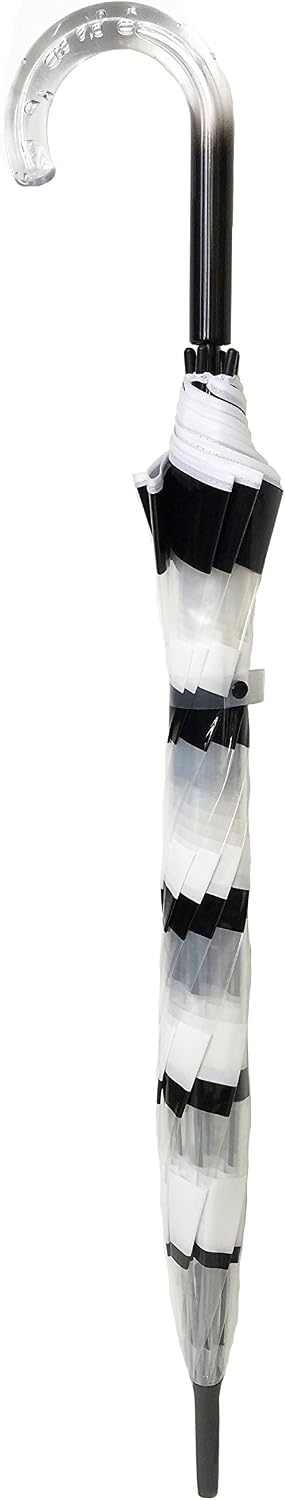 SMATI - Lady’s Clear Birdcage Umbrella with Contemporary Black and White Stripes, Transparent, Windproof, Auto open, Crystal Handle - Image 3