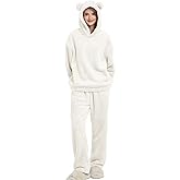 Wyeysyt Women's Fluffy Pajamas Set 2 Piece Fleece Pjs Bear Ear Hoodie Winter Warm Cozy Loungewear Sleepwear