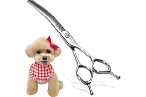 FOGOSP Curved Thinning Shears for Dogs Grooming 7.0'' Multipurpose Professional Pet Curved Blender Scissors for Dog Grooming 35% Thinning Rate (7.0 In, V Type Blender)