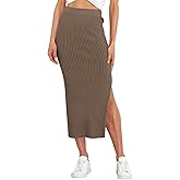Runcati Women's Bodycon Knitted Pencil Skirts Elastic Split High Waisted Midi Skirt