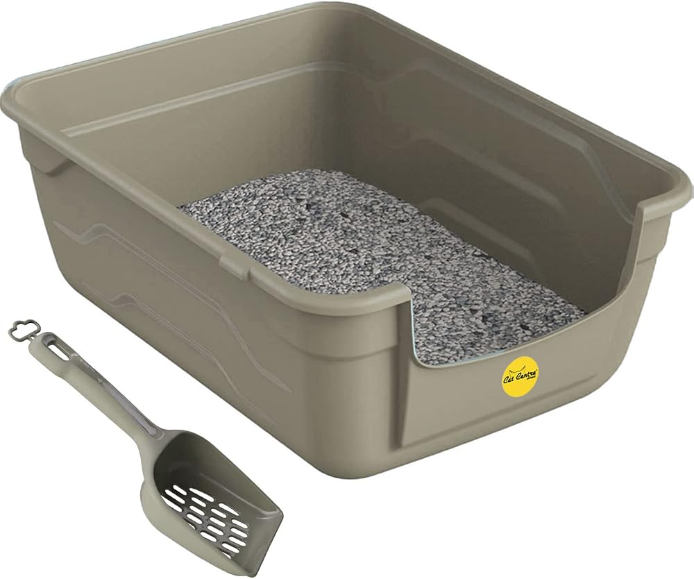 Cat Centre Grey Large Litter Tray with Scoop - Deep High Sides 50x38.5cm