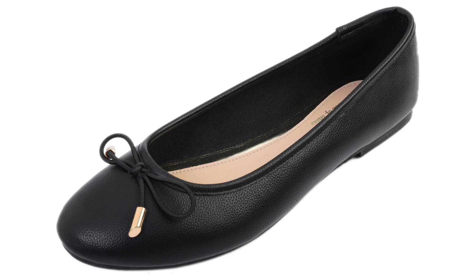 Photo 1 of FEVERSOLE Women's Soft Cushion Comfort Round Toe Metal Trim Fashion Ballet Flats Walking Shoes Black Vegan Leather Size 7.5 M US