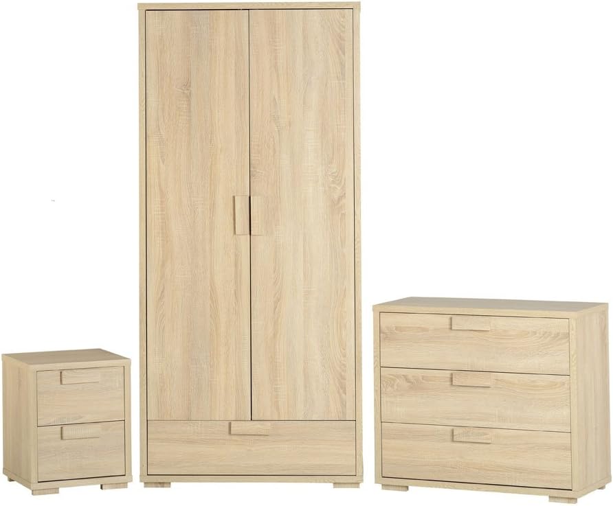 Cambourne 3 Piece Bedroom Set-Wardrobe, Chast Of Drawers & Bedside-Sonoma Oak