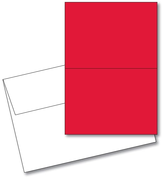 Red Blank 5x7 Greeting Cards with White A7 Envelopes. (25