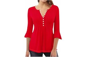 YAFINMO Womens Tunic Tops Trendy Vintage Boho Shirts Bell Sleeve Notch V Neck t-Shirt 2024 Casual Summer Blouse Empire Waist