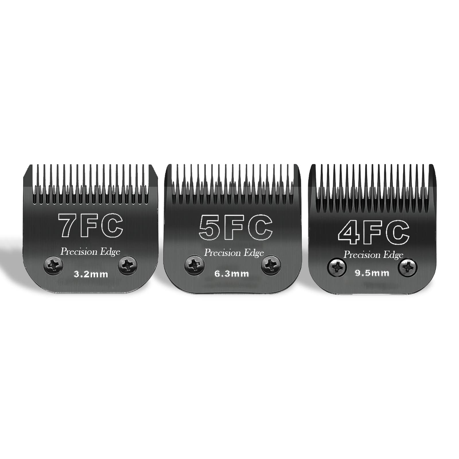 7FC+5FC+4FC Black Detachable Pet Dog Grooming Clipper Stainless Steel Blades Set,Compatible with Andis/Heiniger/Moser45 and Oster A5 and Wahl KM10 Series Clippers,3 Pack