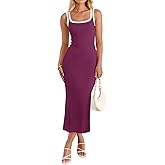 ZESICA Women's 2026 Summer Bodycon Midi Dress Casual Sleeveless Square Neck Side Slit Knit Beach Vacation Long Dresses