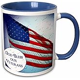 3dRose An American Flag with text God Bless our Veterans 11oz Two-Tone Blue Mug