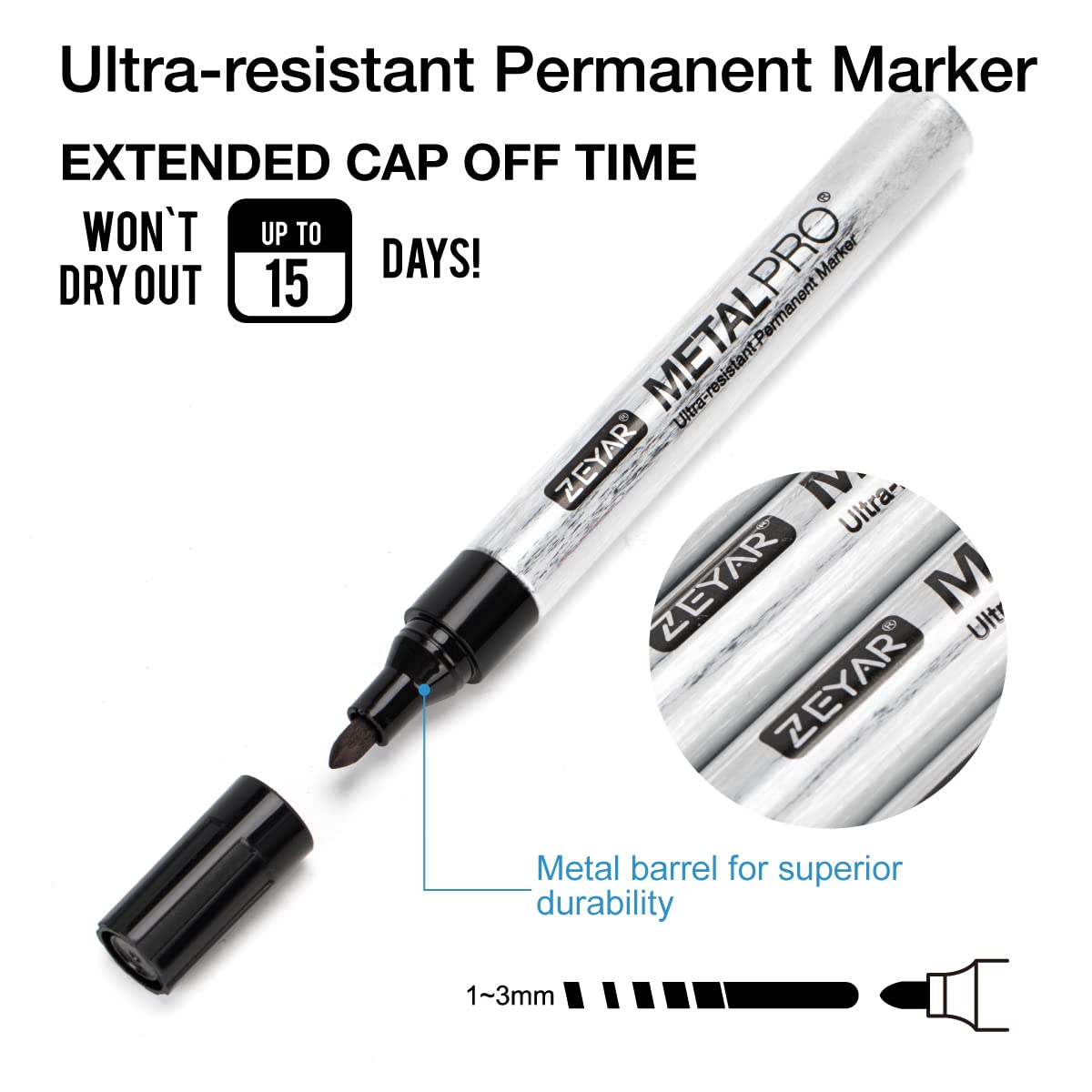 ZEYAR Permanent Markers, Medium Bullet Tip, Aluminum Barrel, Waterproof ink, Quick Dry, Great on Plastic,Wood,Stone,Metal and Glass (4 Black&2 Blue&1 Green&1 Red)