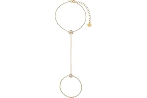 Faire de la Mode 2 Crown Diamond CZ Ring Bracelet Hand Chain for 4-8 Ring Sizes Non-Tarnish 14k Gold Plated Hand Chain Bracel