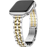 Anlinser Metal Bands Compatible with Apple Watch Band for Women 49/46/45/44/42/41/40/38mm, Thin Band Designed for iWatch Series 11 10 9 8 7 6 5 4-1 SE (42/41/40/38mm, Silver Gold)
