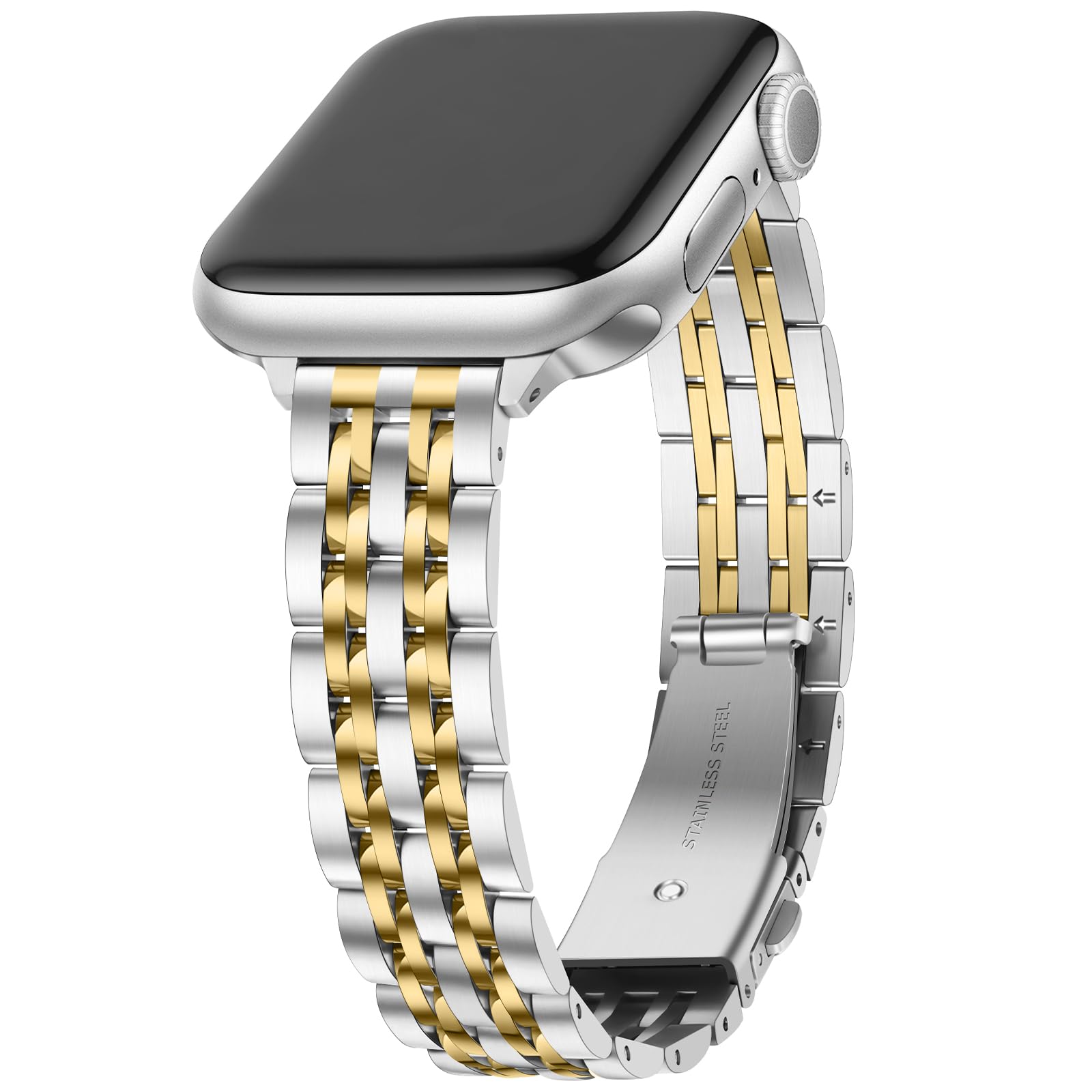 Anlinser Metal Straps Compatible with Apple Watch Strap for Women 49/46/45/44/42/41/40/38mm, Slim Band Designed for iWatch Series 11 10 9 8 7 6 5 4-1 SE (42/41/40/38, Silver Gold)