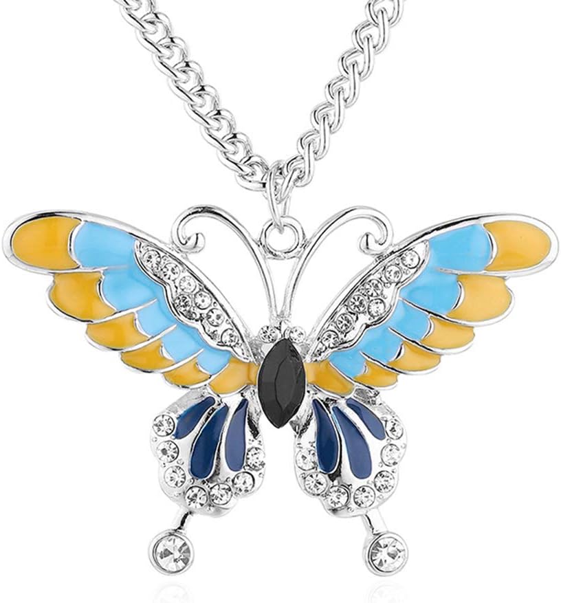RUIZHEN Enamel Crystal Butterfly Long Chain Sweater Necklace