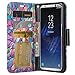 Galaxy Wireless Compatible for Samsung Galaxy S8 Wallet Case, Wrist Strap Flip Folio [Kickstand Feature] Pu Leather Wallet Case with ID&Credit Card Slot for Galaxy S8 - Rainbow Flower