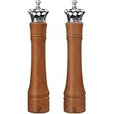 2 Pack Salt and Pepper Shakers Set, Wood Salt and Pepper Grinder Set, Elegant Spice Shaker with Stainless Steel Color Crown L