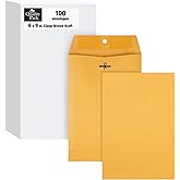 Quality Park 6 x 9 Clasp Envelopes, Clasp and Gummed Closures for Storing or Mailing, 28 lb Kraft Paper, 100 per Box (QUA37855)
