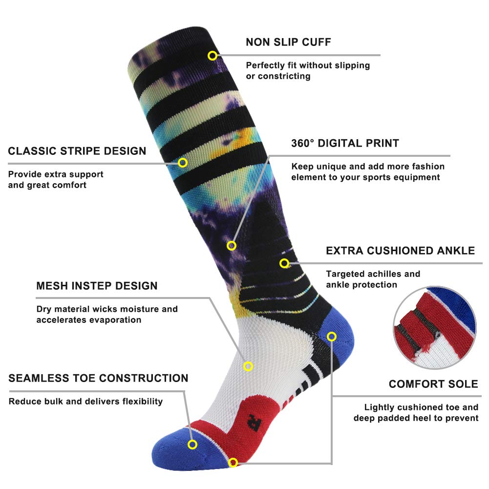 Cushioned Unisex Socks, High Knee Colorful Jcolour Digital