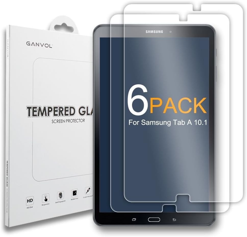 Ganvol 6 Pack Premium Screen Protectors for Samsung Galaxy Tab A6 10.1 2016, Tempered Glass Screen Protector, Compatible with Samsung Tab A 10.1 (SM-T580 SM T585) / Tab 2016 10.1 inch
