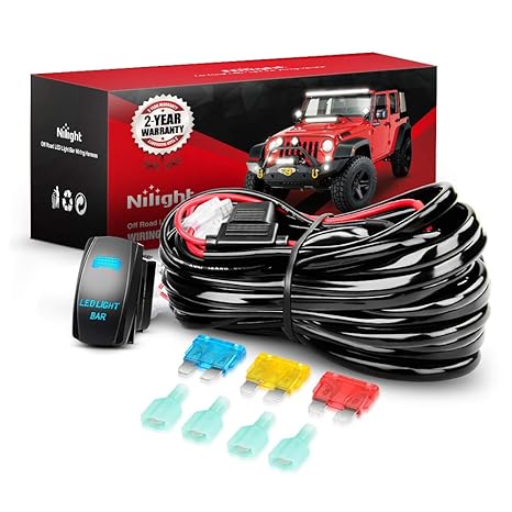Nilight Led Light Bar Wiring Harness Kit 14awg Heavy Duty 12v 5pin Rocker Switch Laser On Off Waterproof Switch Power Relay Blade Fuse 2 Leads 2 Years