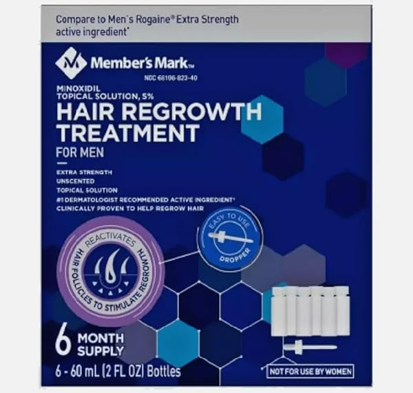 MEMBER’S MARK HAIR LOSS REGROWTH TREATMENT FOR MEN, 2OZ, 6-MONTHS SUPPLY, PACK OF 6, BLACK