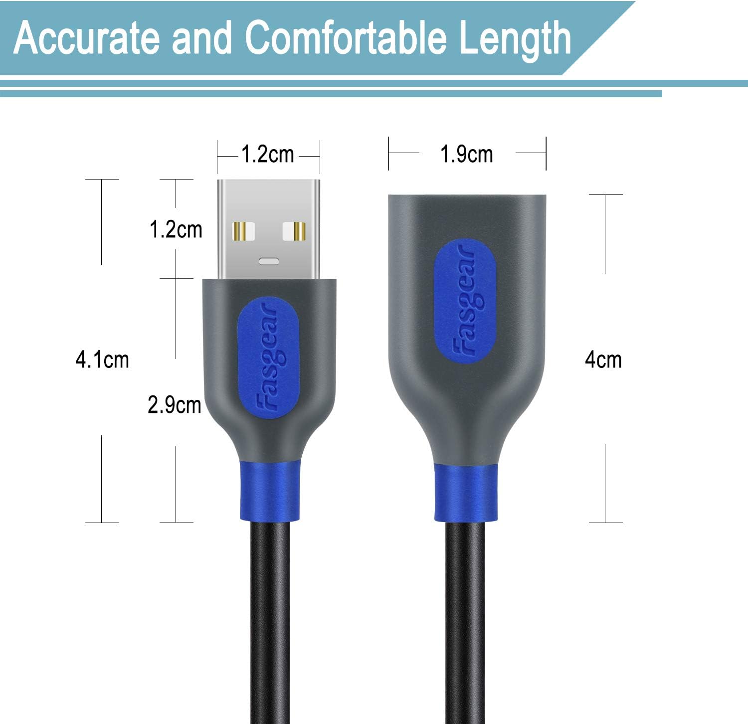 Fasgear USB 2.0 Extension Cable, 3 Pack 3ft A Male to A Female Charging and Syncing USB Extender Cord (Black & Purple & Blue) - Image 4