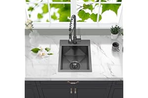 FRANIC 13" Handmade Black Bar Workstation Sink, 13" x 15" x 9" Stainless Steel Matte Nano Black Topmount Single Bowl Small Kitchen Outdoor Sink