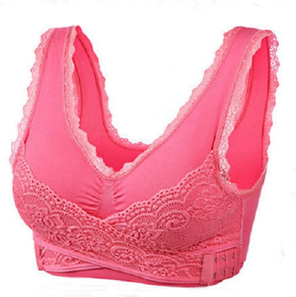 Women's Zero Feel Seamless Sports Lace Front Closure Buckle Bra Wireless Yoga Running Bras (M, rosepink)