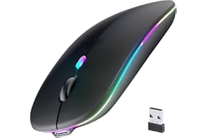Wireless Bluetooth Mouse, Rechargeable, LED, Silent, Ultra-thin Design (Bluetooth 5.2 and 2.4GHz USB Receiver) | Portable Computer Mouse for Laptops, iPads, MacBooks and Apple Devices (Black)